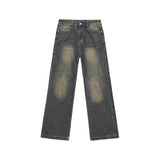 2000s fashion American Hiphop Distressed Washed Jeans Men's Autumn High Street Vibe Casual Straight Long Pants