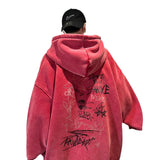 men winter outfits Graffiti 20G Sweater American High Street Men's Spring and Autumn Big Hat Washed Dirty Pink Oversize Top