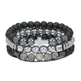 Xpoko Men's Beaded Suit Map Stone Haematite Cross Bracelets