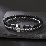 Xpoko Men's Beaded Suit Map Stone Haematite Cross Bracelets