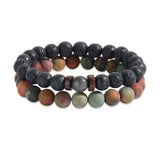 Xpoko Men's Beaded Suit Map Stone Haematite Cross Bracelets