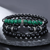 Xpoko Men's Beaded Suit Map Stone Haematite Cross Bracelets