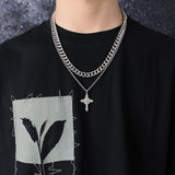 Xpoko DOUBLE LAYER CROSS CHAIN NECKLACE