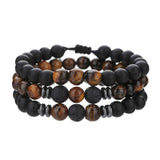 Xpoko Men's Beaded Suit Map Stone Haematite Cross Bracelets