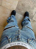 2000s fashion New American-Style Embroidered Patchwork Jeans Men's Loose Straight Leather Patch Stitching Casual Pants