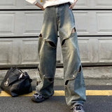 2000s fashion High Street Niche Deconstructed Jeans Men's American Wide-Leg Pants High-Grade Mop Pants