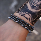 Xpoko Men's Beaded Suit Map Stone Haematite Cross Bracelets