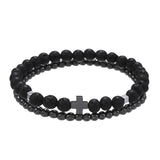 Xpoko Men's Beaded Suit Map Stone Haematite Cross Bracelets