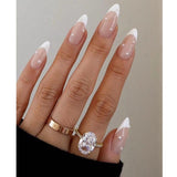 Xpoko White French Point Water Drop Nails