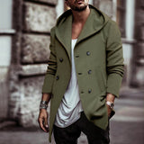 men winter outfits Autumn and Winter Men's Trench Coat Mid-Length Lapel Hooded Composite Space Cotton Double-Breasted Casual Trench Coat