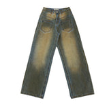 2000s fashion 2024 American Rust Retro Nostalgic Dyed Washed Old Straight Loose Jeans for Men and Women New Blue