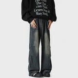 2000s fashion American-Style Deconstructed Jeans Men's 2024 Autumn Rivet Loose Straight Slimming Wide-Leg Pants