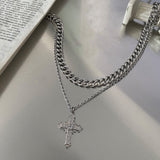 Xpoko DOUBLE LAYER CROSS CHAIN NECKLACE