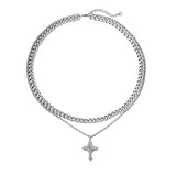 Xpoko DOUBLE LAYER CROSS CHAIN NECKLACE