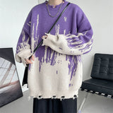 men winter outfits Japanese Retro Ripped Sweater Men's Autumn and Winter Tie-Dyed Loose plus Size Youth Sweater Coat