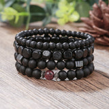 Xpoko Men's Beaded Suit Map Stone Haematite Cross Bracelets