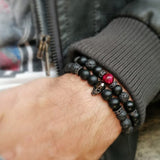 Xpoko Men's Beaded Suit Map Stone Haematite Cross Bracelets