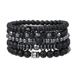 Xpoko Men's Beaded Suit Map Stone Haematite Cross Bracelets