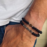 Xpoko Men's Beaded Suit Map Stone Haematite Cross Bracelets