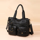 2000s fashion Retro Large Capacity Bag Women's Bag New Fashion Washed Leather Mother Bag Casual Shoulder Messenger Bag