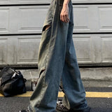 2000s fashion High Street Niche Deconstructed Jeans Men's American Wide-Leg Pants High-Grade Mop Pants