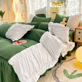 Xpoko Romantic Princess Green Lace Quilt Cover Set Girls Woman Solid Color Bed Skirt Sheet Decor Bedroom Home Textiles