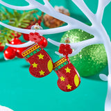 Xpoko Christmas Gifts Classic Green Christmas Tree Acrylic Printed Earrings for Women Cartoon Pattern Red Star Gloves Drop Earring Xmas Jewelry Gifts