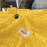 Xpoko Striped Yellow Solid Blanket Flannel Soft Adults Bed Cover Winter Warm Stitch Fluffy Bed Linen Bedspread for Sofa Bedroom Decor