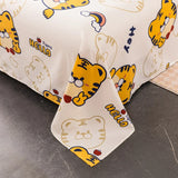 Xpoko Cartoon Tiger Flat Sheet Kids Boys Kawaii Bed Sheet Set Animal Print Tiger Bedding Sheet Polyester Breathable Soft Bedroom Decor