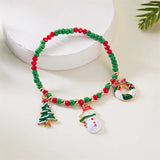 Xpoko Christmas Gifts Merry Christmas Multicolor Rice Beads Bracelet for Women Snowman Santa Claus Crutch Wreath Pendant Bracelets New Year Jewelry