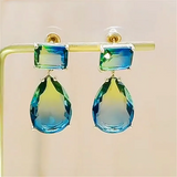 Xpoko Luxury Blue Green Crystal Water Drop Earrings for Women by Lizakosht New Designer Jewelry