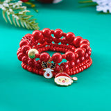 Xpoko 4 Pcs/Set Christmas Colorful Beads Bracelets for Women Handmade Snowman Santa Claus Elk Pendant Bracelet New Year Jewelry Gifts