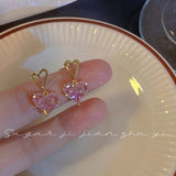 Xpoko Lizakosht Peach Zircon Bow Earrings for Women Fashion Jewelry Gifts