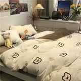 Xpoko Korean Style Cartoon Sheep Bedding Set Girls Kids Twin Full Queen Size Bed Flat Sheet Duvet Cover Pillowcases Bed Linen Kawaii