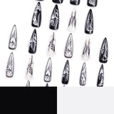 Xpoko 24pcs European Heavy Metal Fake Nails Black Butterfly False Nails Wearable Detachable Punk Style Long Pointed Press on Nail Tips