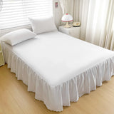 Xpoko Solid White Bed Skirts Set Wrap Around Luxury Hotel Quality Fabric Bedroom Gathered Ruffle Decorative Bedding Mattress Protector