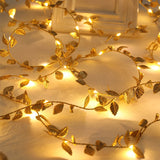 Xpoko LED Golden Leaves String Light Battery-operated Garland For Living Room Bedroom Party Wedding New Year Birthday Party Decoration