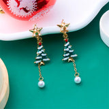 Xpoko New Crystal Christmas Tree Tassel Earrings for Women Trendy Rhinestone Snowflake Bow Round Drop Earring Girls Christmas Jewelry