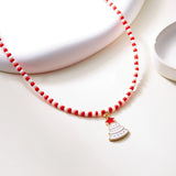 Xpoko Christmas Gifts Handmade Colorful Rice Beads Short Necklace for Women Cute Santa Claus Christmas Tree Pendant Choker Necklace New Year Jewelry