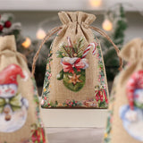 Xpoko 6pcs Christmas Linen Burlap Bag Snowman Gingerbread Man Bell Drawstring Gift Bags Candy Storage Bags Xmas Supplies New Year 2024