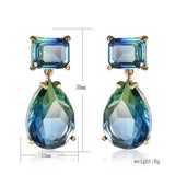 Xpoko Luxury Blue Green Crystal Water Drop Earrings for Women by Lizakosht New Designer Jewelry