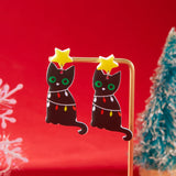 Xpoko Christmas Gifts Mixed Style Acrylic Christmas Earrings for Women Pattern Christmas Tree Black Cat Santa Claus Drop Earrings Girls Party Jewelry