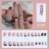 Xpoko Short French False Nails Black/White Star y2k Style Artificial Nails for Girl Women Full Cover Wearable Artificial Nails 24pcs