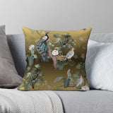 Xpoko Chinoiserie Fengshui Golden Peacock Square Pillowcase Polyester Linen Velvet Creative Zip Decor Pillow Case Bed Cushion Cover