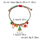 Xpoko Christmas Gifts Fashion Simple Handwoven Braided Christmas Bracelets for Women Enamel Metal Xmas Tree Santa Claus Adjustable Bracelet Jewelry