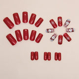 Xpoko 2024 Snowman Christmas Fake Nails Square Head Red Glossy Artificial Nail Patch Snowflake Pattern Press on Nail Tips for Girls