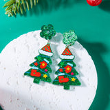 Xpoko Christmas Gifts Classic Green Christmas Tree Acrylic Printed Earrings for Women Cartoon Pattern Red Star Gloves Drop Earring Xmas Jewelry Gifts