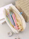 Xpoko back to school Corduroy Pencil Case Large Capacity Pencil Cases Stationery Solid Color Trousse Kawaii Kalemlik School Supplies Pencil Pouch