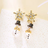 Xpoko Christmas Gifts Cute Christmas Snowman Drop Earrings for Women Fashion Shiny Crystal Snowflake Earring Girls New Year Party Jewelry Holiday Gift