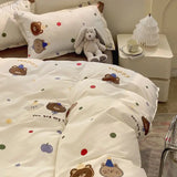 Xpoko Ins Bear Bedding Set Cute Cartoon Duvet Cover Flat Sheet Pillowcases No Filler Twin Queen Size Girls Boys Hotel BedSpread